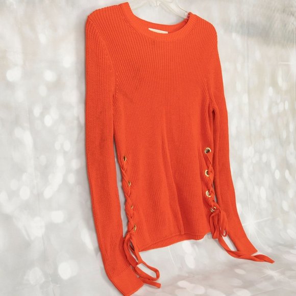 Michael Kors Designer Pull Over Crew Neck Sweater Top W/Gold Grommet Side Ties - Picture 2 of 9